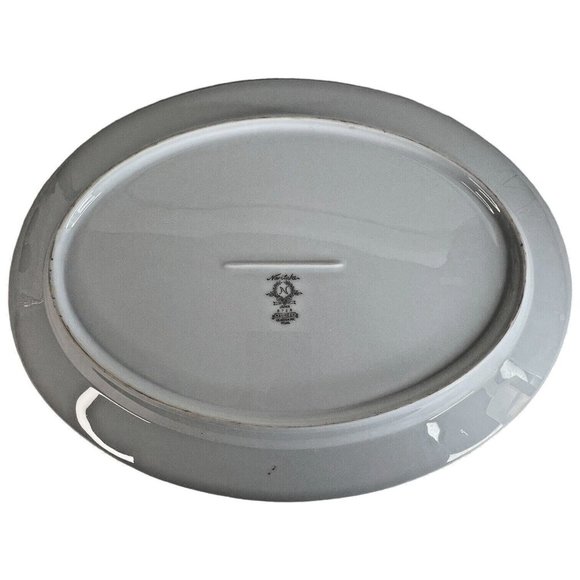 Noritake Maureen Serving Platter 6728 Green Rim White Scroll Silver Trim Japan - Picture 4 of 6